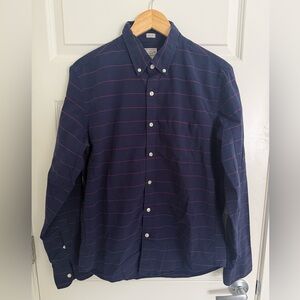 J Crew Long Sleeve Button Up Shirt Mens Large Blue Red Horizontal Stripe Cotton